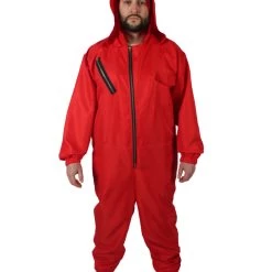 HPO Adult Unisex Red Heist Jumpsuit With Hood Costume