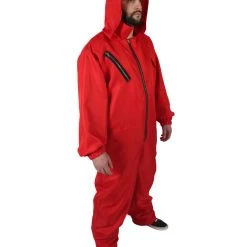 HPO Adult Unisex Red Heist Jumpsuit With Hood Costume