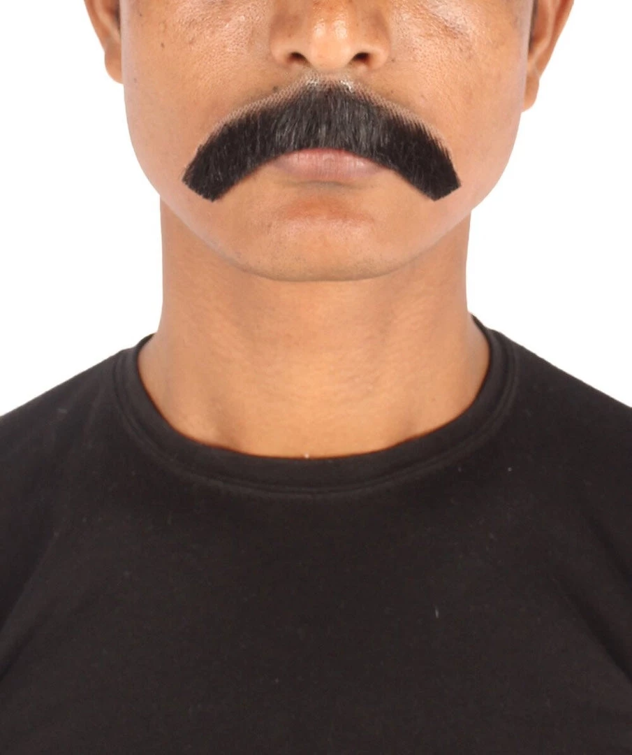 HPO Men's Borat Fake Human Hair Cowboy Mustache (Dark Black)