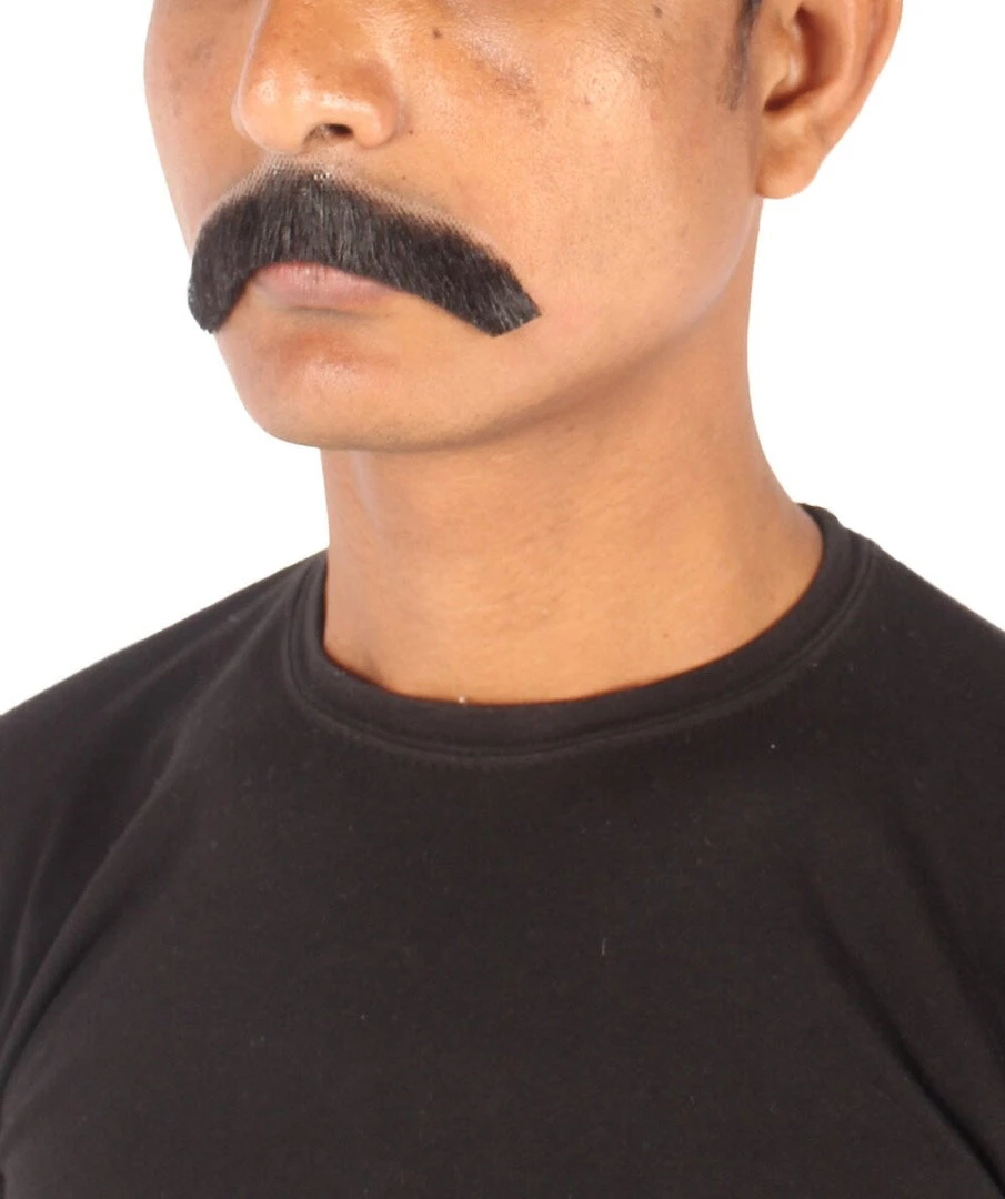 HPO Men's Borat Fake Human Hair Cowboy Mustache (Dark Black)