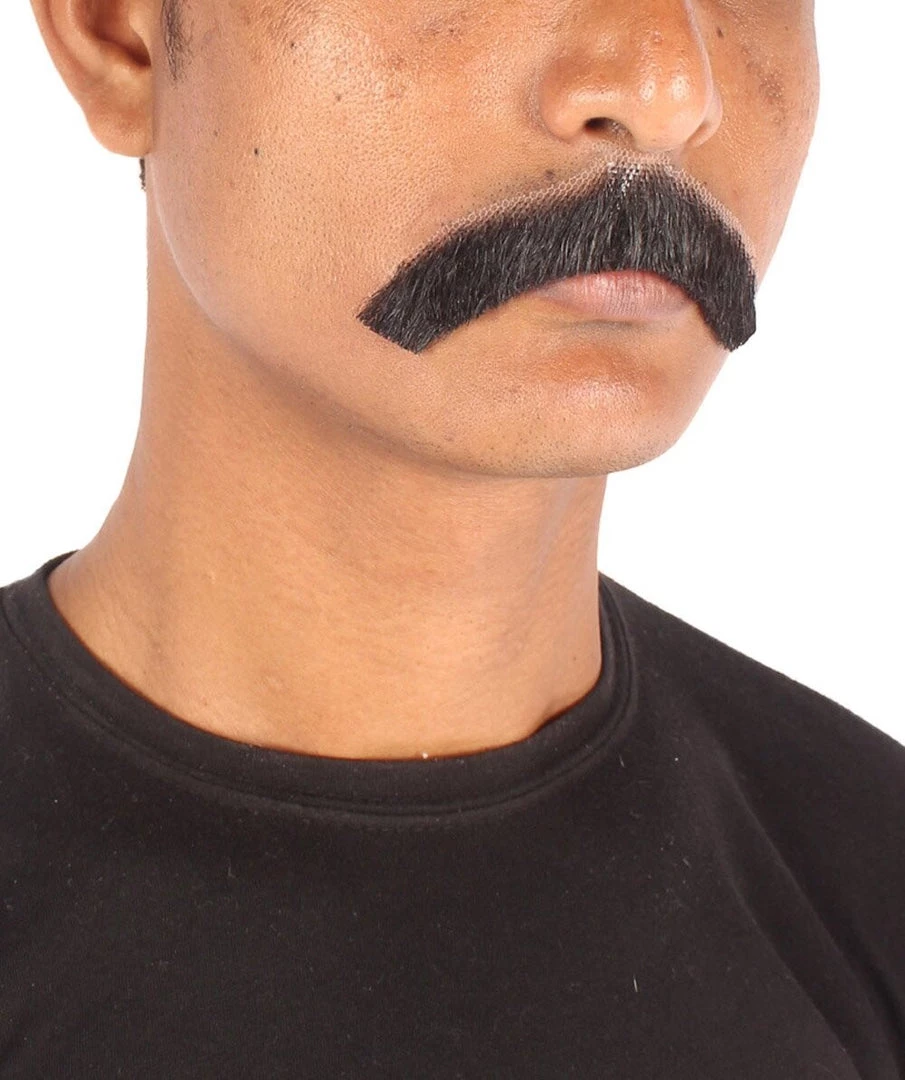 HPO Men's Borat Fake Human Hair Cowboy Mustache (Dark Black)