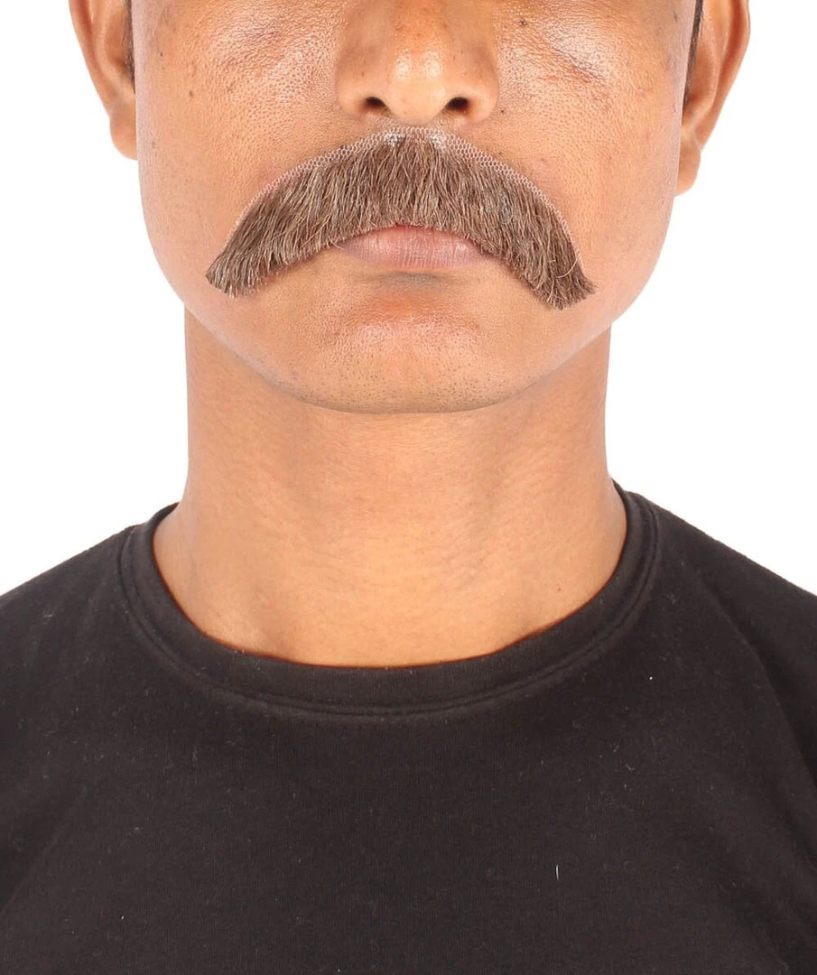 HPO Men's Borat Fake Human Hair Cowboy Mustache (Dark Black)