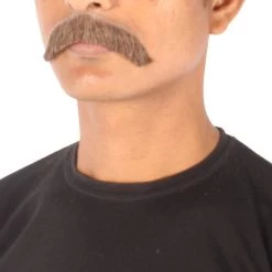 HPO Men's Borat Fake Human Hair Cowboy Mustache (Dark Black)