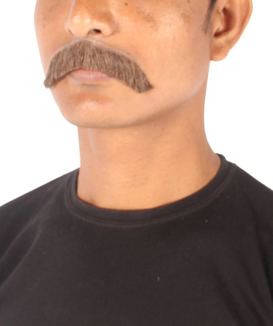 HPO Men's Borat Fake Human Hair Cowboy Mustache (Dark Black)