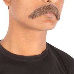 HPO Men's Borat Fake Human Hair Cowboy Mustache (Dark Black)