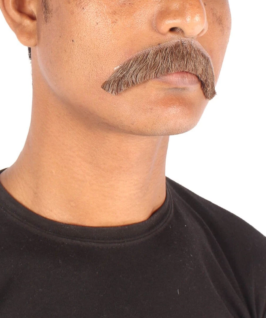 HPO Men's Borat Fake Human Hair Cowboy Mustache (Dark Black)
