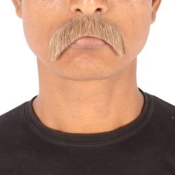 HPO Men's Borat Fake Human Hair Cowboy Mustache (Dark Black)