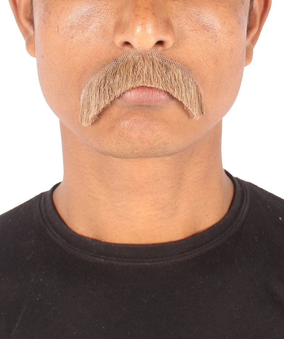 HPO Men's Borat Fake Human Hair Cowboy Mustache (Dark Black)