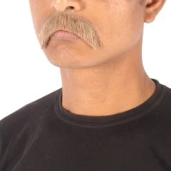 HPO Men's Borat Fake Human Hair Cowboy Mustache (Dark Black)