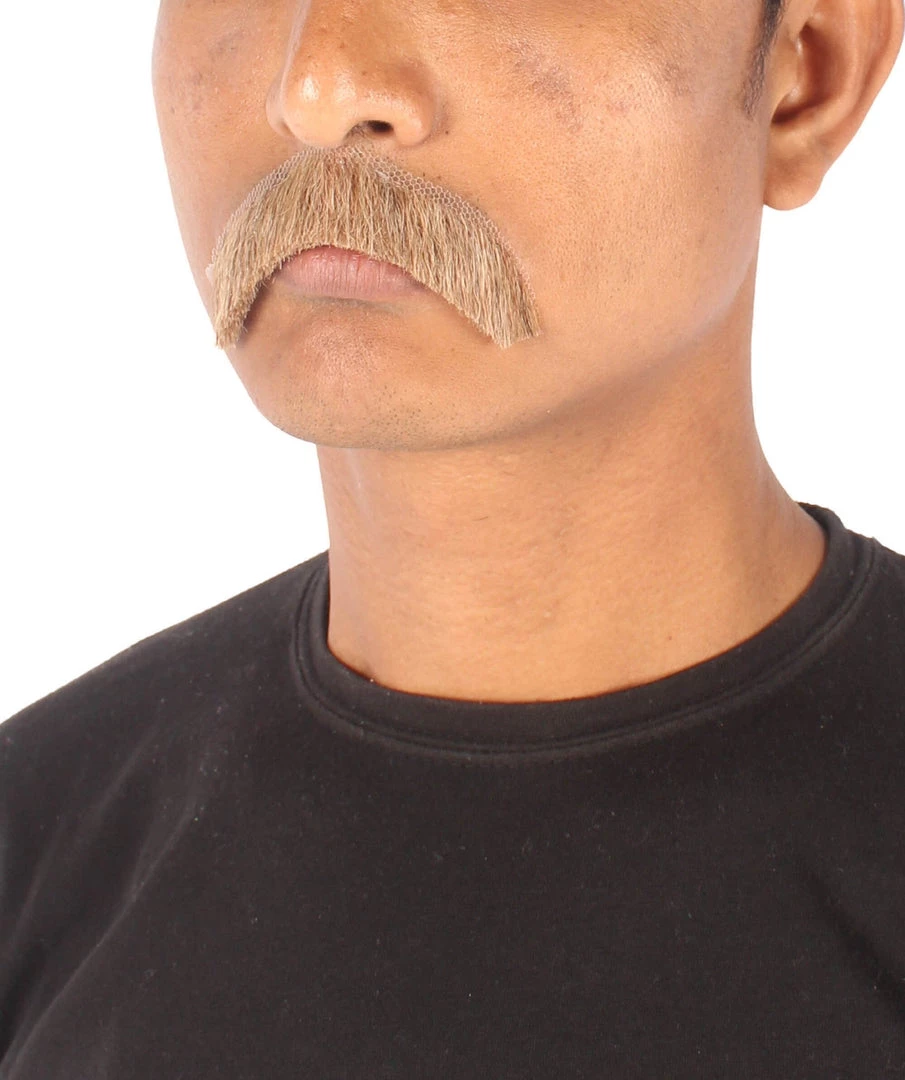 HPO Men's Borat Fake Human Hair Cowboy Mustache (Dark Black)