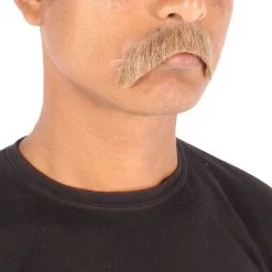 HPO Men's Borat Fake Human Hair Cowboy Mustache (Dark Black)