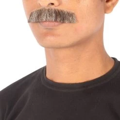 HPO Men's Human Hair Fake Mustache Cosplay Facial Hair Borat (Soft White)