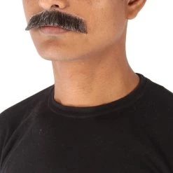 HPO Men's Human Hair Fake Mustache Cosplay Facial Hair Borat (Soft White)