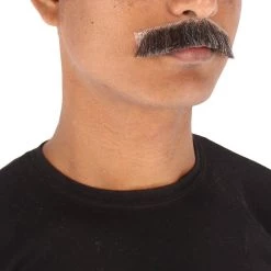 HPO Men's Human Hair Fake Mustache Cosplay Facial Hair Borat (Soft White)