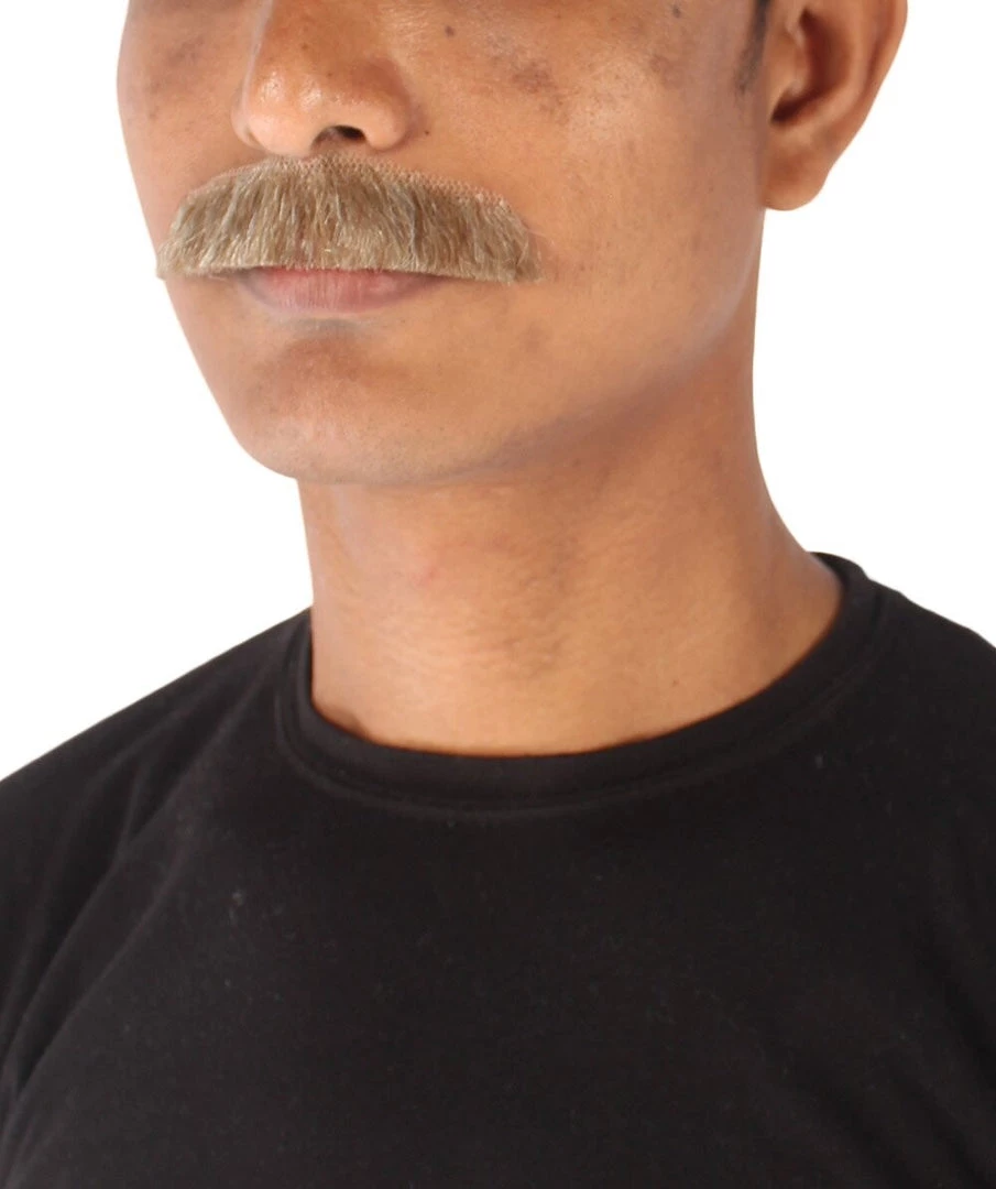 HPO Men's Human Hair Fake Mustache Cosplay Facial Hair Borat (Soft White)