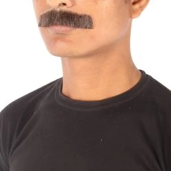 HPO Men's Human Hair Fake Mustache Cosplay Facial Hair Borat (Soft White)