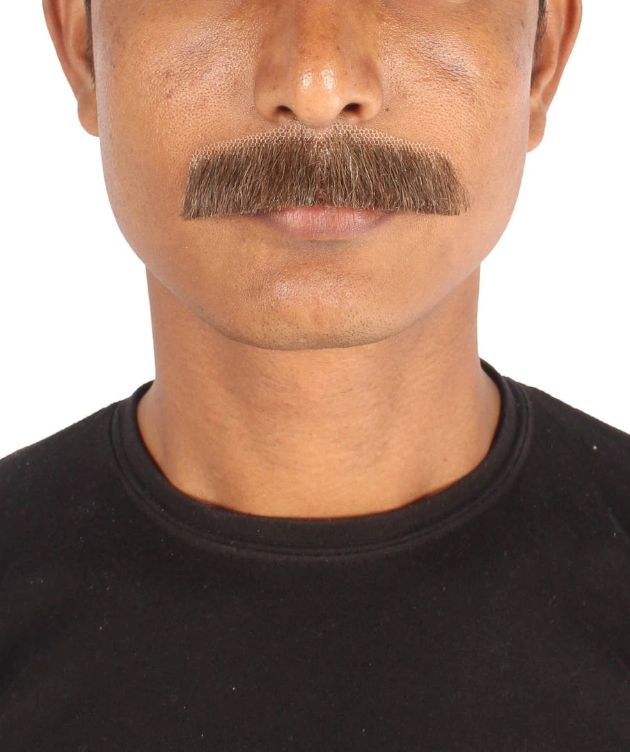 HPO Men's Human Hair Fake Mustache Cosplay Facial Hair Borat (Soft White)