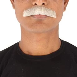 HPO Men's Human Hair Fake Mustache Cosplay Facial Hair Borat (Soft White)