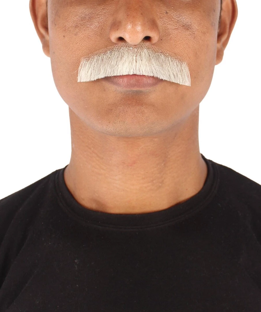 HPO Men's Human Hair Fake Mustache Cosplay Facial Hair Borat (Soft White)