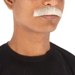 HPO Men's Human Hair Fake Mustache Cosplay Facial Hair Borat (Soft White)
