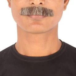 HPO Men's Human Hair Fake Mustache Cosplay Facial Hair Borat (Soft White)