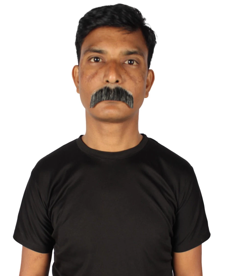 HPO Adult Men's Fake Human Hair Rancher Cowboy Mustache | Mixed Black & Grey