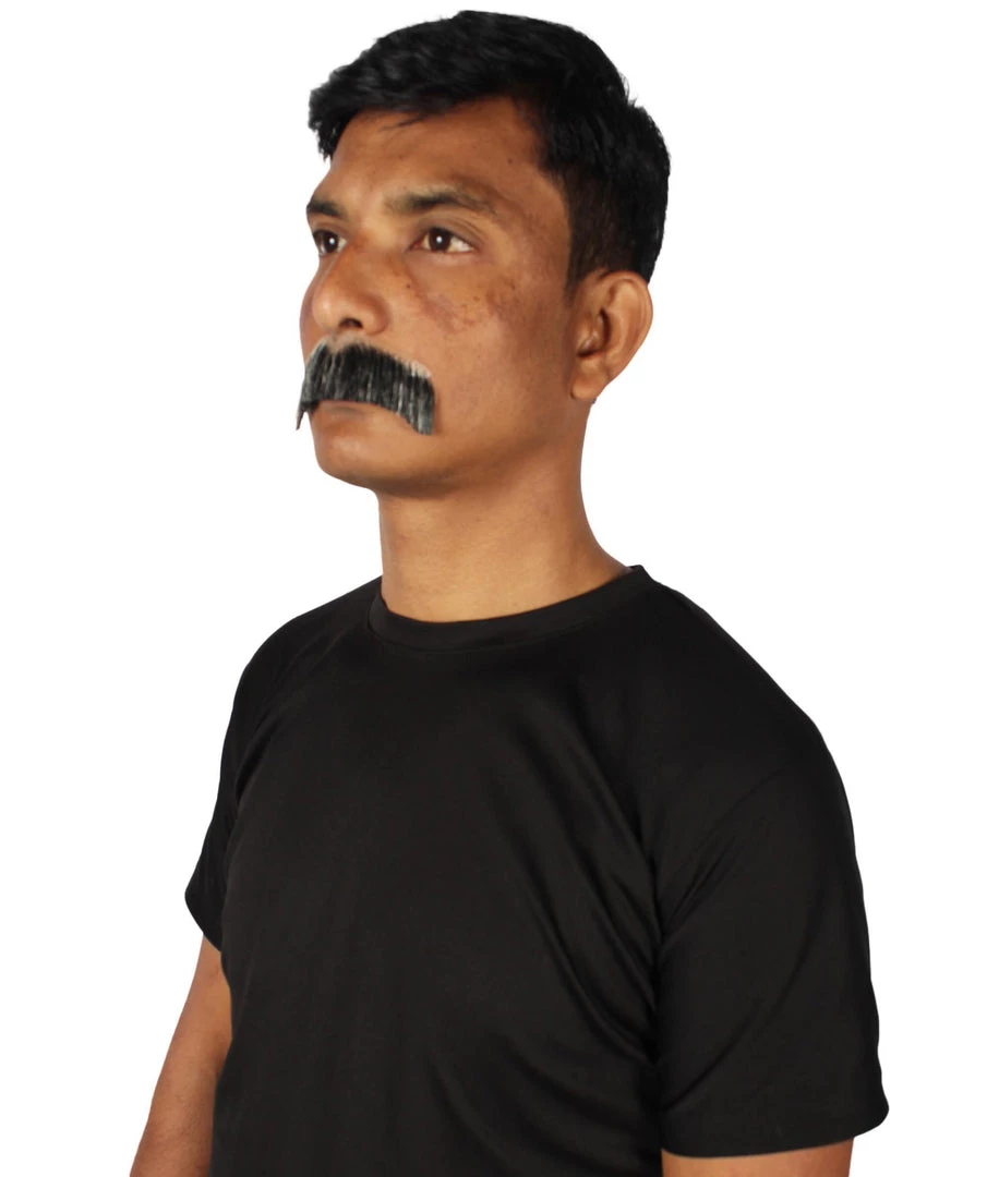 HPO Adult Men's Fake Human Hair Rancher Cowboy Mustache | Mixed Black & Grey