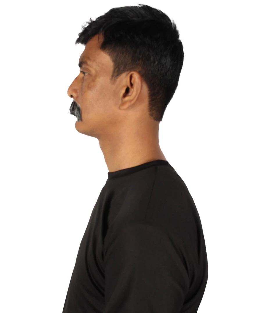 HPO Adult Men's Fake Human Hair Rancher Cowboy Mustache | Mixed Black & Grey