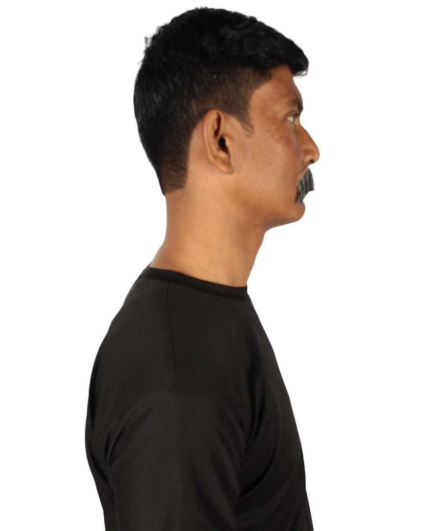 HPO Adult Men's Fake Human Hair Rancher Cowboy Mustache | Mixed Black & Grey