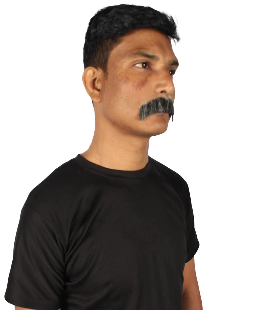 HPO Adult Men's Fake Human Hair Rancher Cowboy Mustache | Mixed Black & Grey