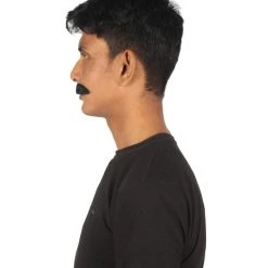 HPO Adult Men's Fake Human Hair Burger Bob Mustache | Black Color
