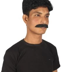 HPO Adult Men's Fake Human Hair Burger Bob Mustache | Black Color