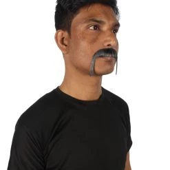 HPO Adult Men's Fake Human Hair HandleBar Western Mustache | Black