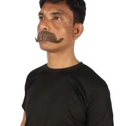 HPO Adult Men's Fake Human Hair Grandpa Curly Comb Mustache | Brown