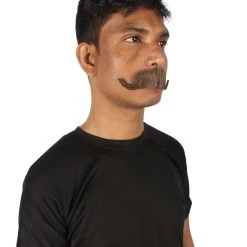 HPO Adult Men's Fake Human Hair Grandpa Curly Comb Mustache | Brown