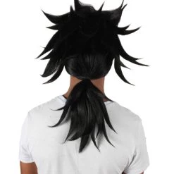 HPO Adult Men's Anime Demon Warrior Black Wig With Fringy Bangs