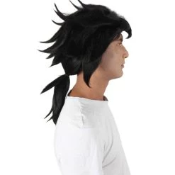 HPO Adult Men's Anime Demon Warrior Black Wig With Fringy Bangs