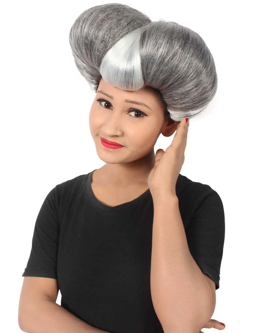 HPO Adult Women's Evil Stepmother Heart-shaped Pompadour Grey & Silver Wig