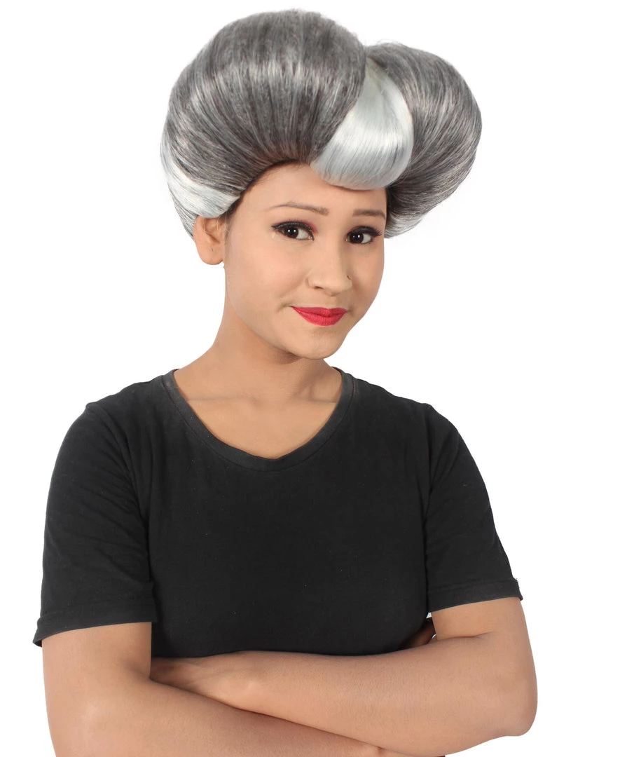 HPO Adult Women's Evil Stepmother Heart-shaped Pompadour Grey & Silver Wig