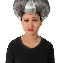 HPO Adult Women's Evil Stepmother Heart-shaped Pompadour Grey & Silver Wig
