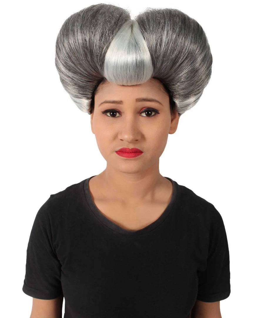 HPO Adult Women's Evil Stepmother Heart-shaped Pompadour Grey & Silver Wig