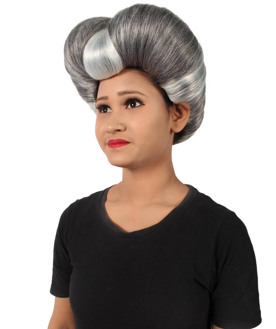 HPO Adult Women's Evil Stepmother Heart-shaped Pompadour Grey & Silver Wig