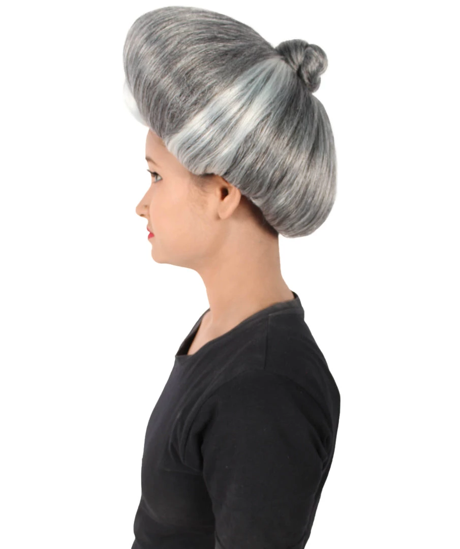 HPO Adult Women's Evil Stepmother Heart-shaped Pompadour Grey & Silver Wig