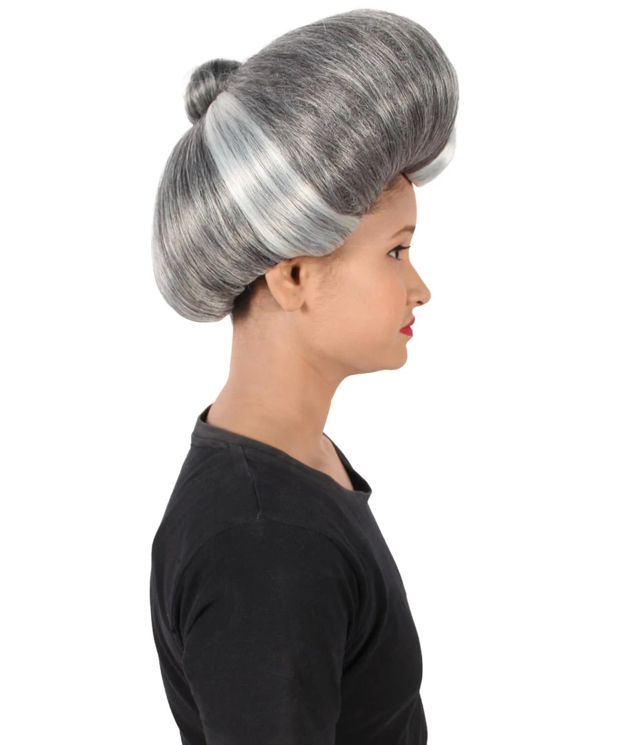 HPO Adult Women's Evil Stepmother Heart-shaped Pompadour Grey & Silver Wig
