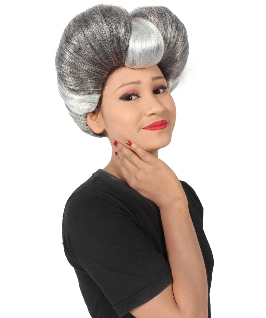 HPO Adult Women's Evil Stepmother Heart-shaped Pompadour Grey & Silver Wig