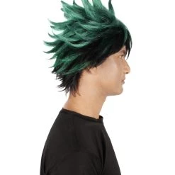 HPO Adult Men's Japanese Superhero Manga Dark-green Spiked Wig