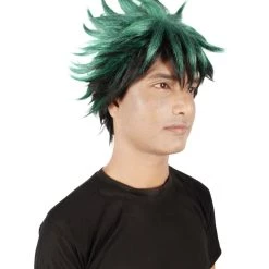 HPO Adult Men's Japanese Superhero Manga Dark-green Spiked Wig