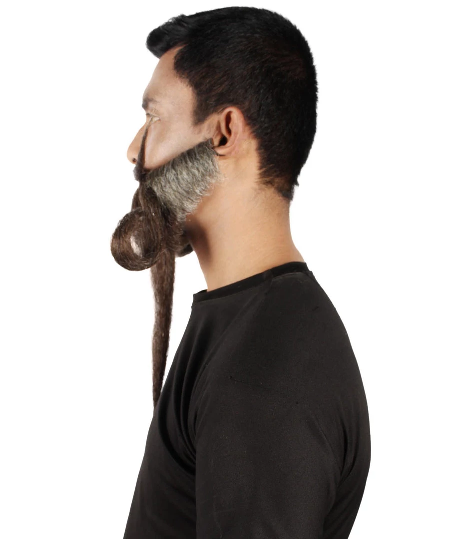 HPO Adult Men's Giant Grey & Brown TriCup Wizard Champion Mustache And Beard