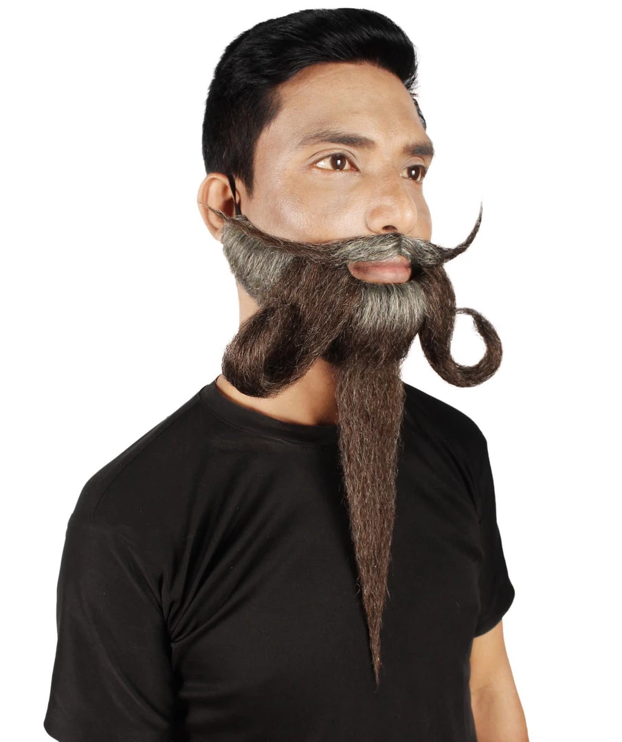 HPO Adult Men's Giant Grey & Brown TriCup Wizard Champion Mustache And Beard