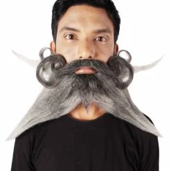 HPO Adult Men's Giant Black & Silver Twisted Pirate Champion Mustache And Beard